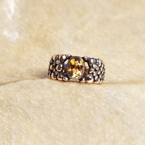  1.50 Karat Oval Sarı Sitrin Pırlantalı Yüzük (Helios'un Mührü) 457